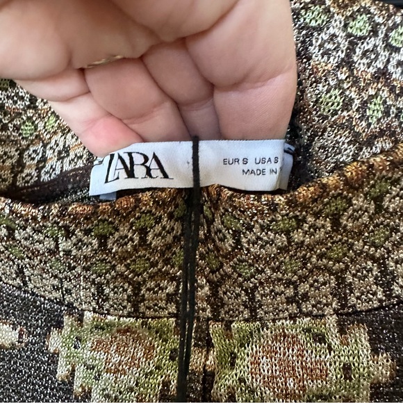 ZARA Metallic knit jacquard wide leg crop pants Small NWT - Picture 5 of 8